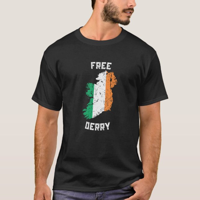 Fri Derry Irland Karta   T Shirt (Framsida)