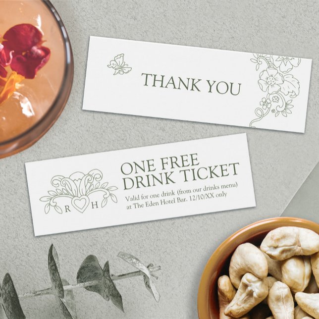 Fri dryck bröllop voucher fleur de lis sage grönt litet visitkort (Skapare uppladdad)