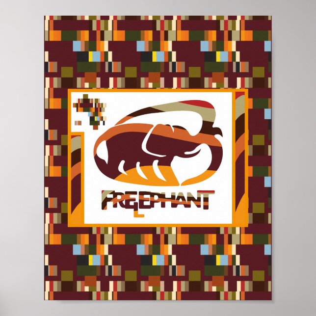 FRI ELEFANT AV MASANSER PIXELAT POSTER (Framsidan)