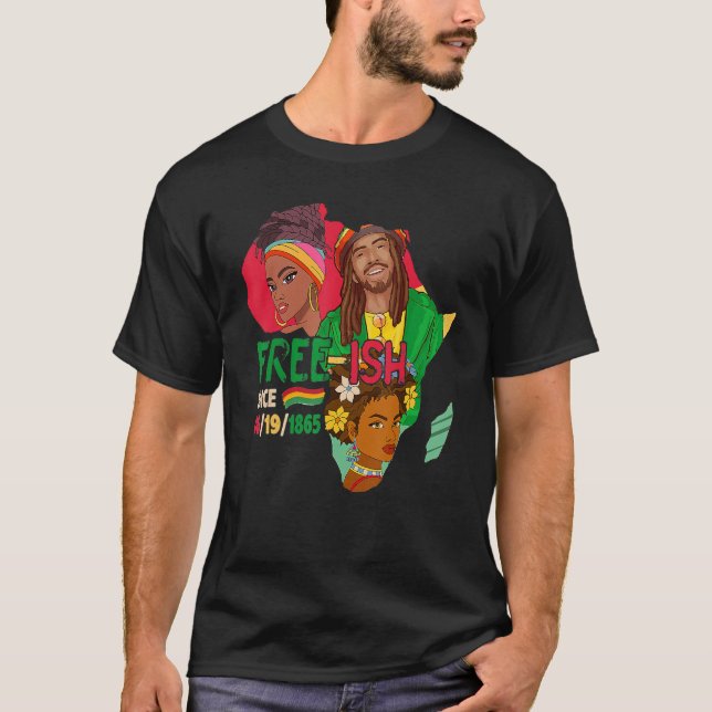 Fri fisk sedan 06-19-1865 Tre Afro Proud Black H T Shirt (Framsida)