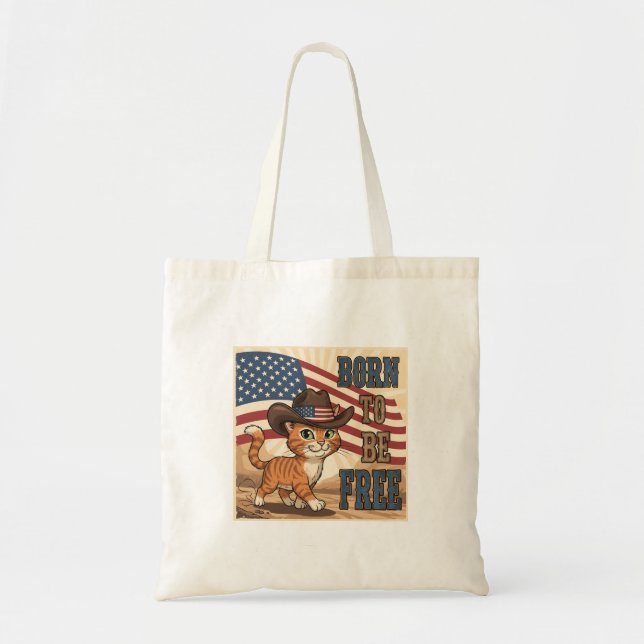 Fri född - Cowboy Cat Patriotic Tote Bag Tygkasse (Framsidan)