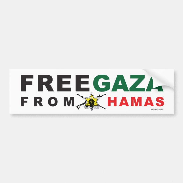 "Fri Gaza från Hamas" Bumper Sticker (vit) Bildekal (Framsidan)
