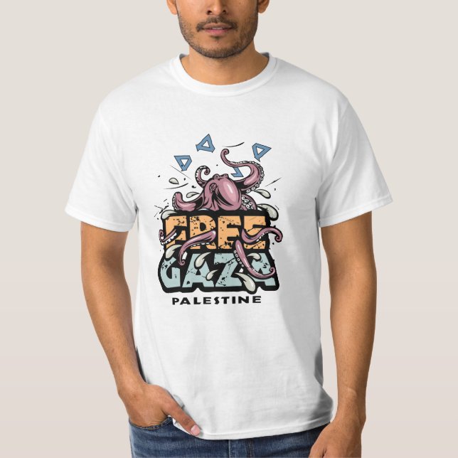 Fri Gaza Palestina - Illustration av bläckfisk T Shirt (Framsida)