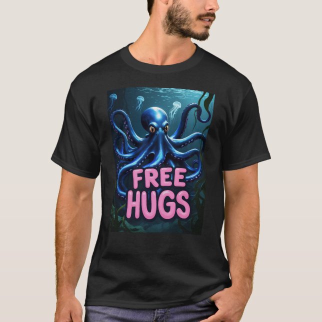 FRI HUGS (8 Arm = 4x Mera Kärlek) Lungt Octopus T Shirt (Framsida)