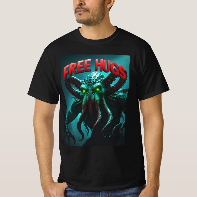 FRI HUGS (från din nya Gud) Cthulhu T Shirt (Framsida)