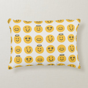 Fri lycklig-emoji, sömlös mönster. Positivt e Prydnadskudde