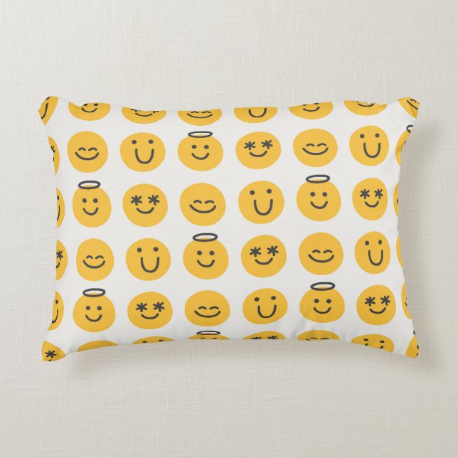 Fri lycklig-emoji, sömlös mönster. Positivt e Prydnadskudde (Framsidan)