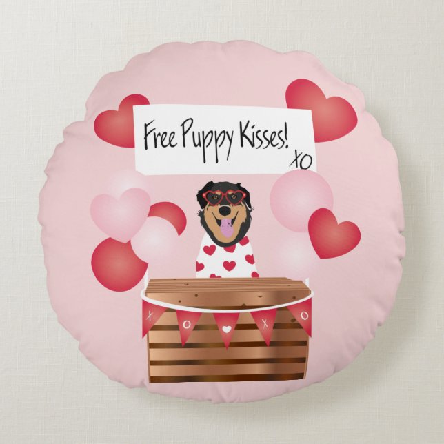 Fri mariy Kisses Valentine Hund Red Rund Kudde (Framsidan)