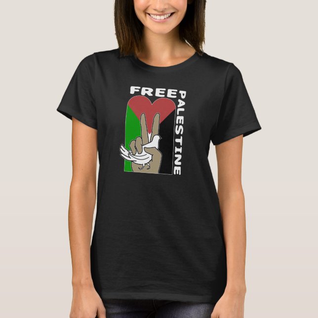 Fri Palestina Dove Heart Fredstecken mörk Tshirt Tee Shirt (Framsida)