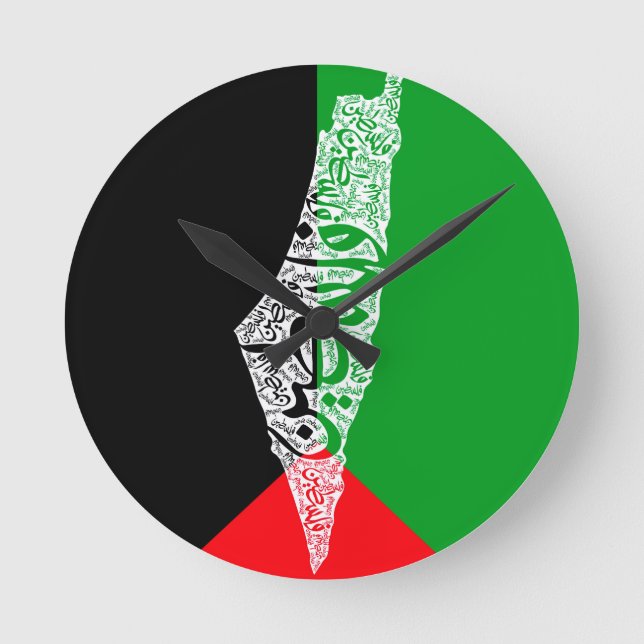 Fri Palestina karta och flagga ف ل س ط ي ن Rund Klocka (Framsida)