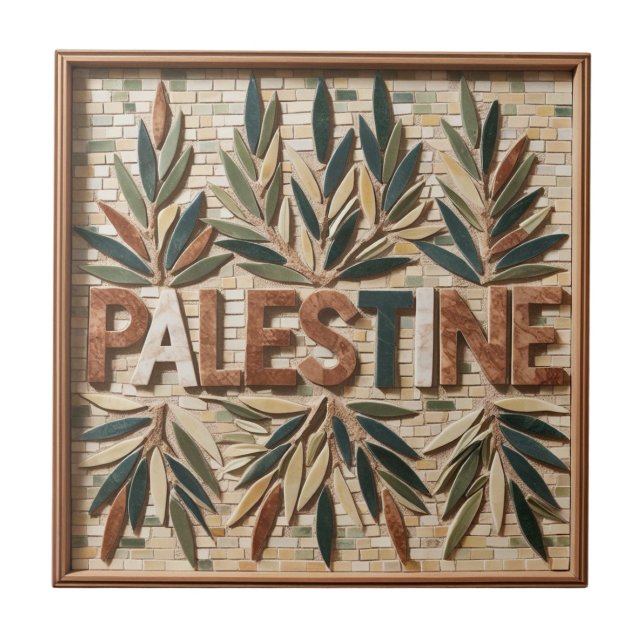 FRI PALESTINA-oliver grenar-mosaikkeramiskt platto Kakelplatta (Framsidan)