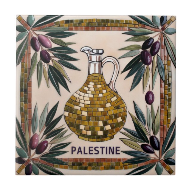 FRI PALESTINA-oliver grenar-mosaikkeramiskt platto Kakelplatta (Framsidan)