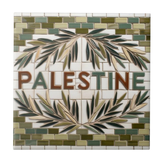 FRI PALESTINA-oliver grenar-mosaikkeramiskt platto Kakelplatta (Framsidan)