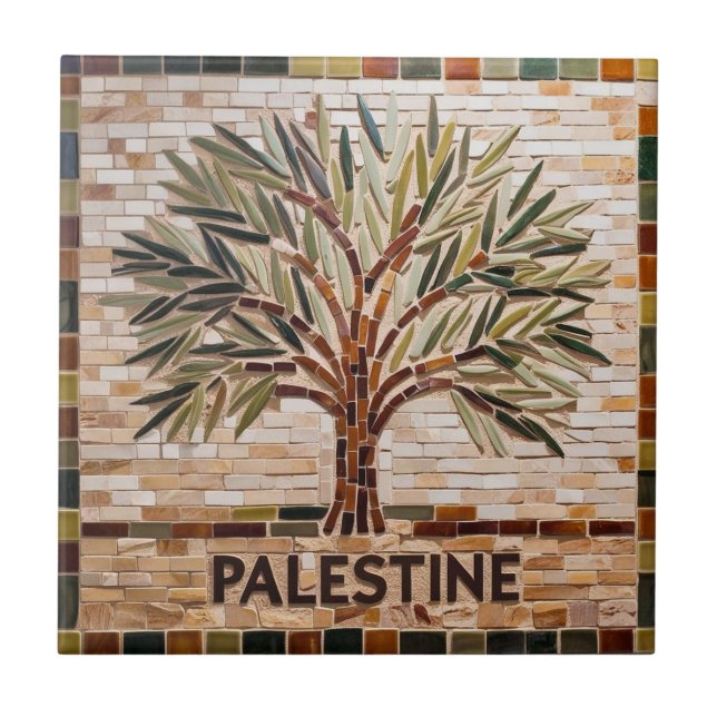 FRI PALESTINA-oliver grenar-mosaikkeramiskt platto Kakelplatta (Framsidan)