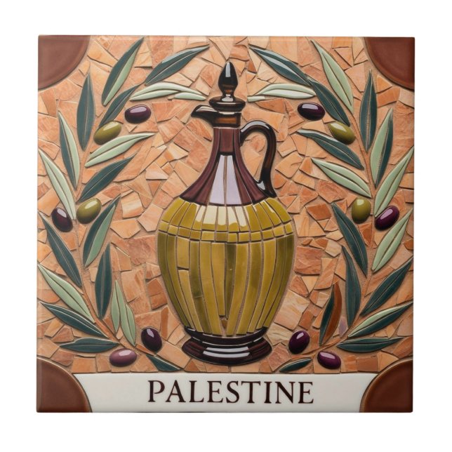 FRI PALESTINA-oliver grenar-mosaikkeramiskt platto Kakelplatta (Framsidan)