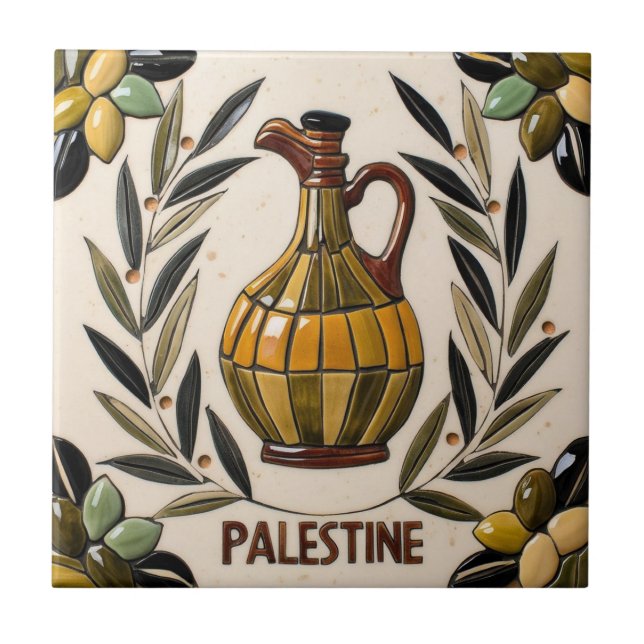 FRI PALESTINA-oliver grenar-mosaikkeramiskt platto Kakelplatta (Framsidan)