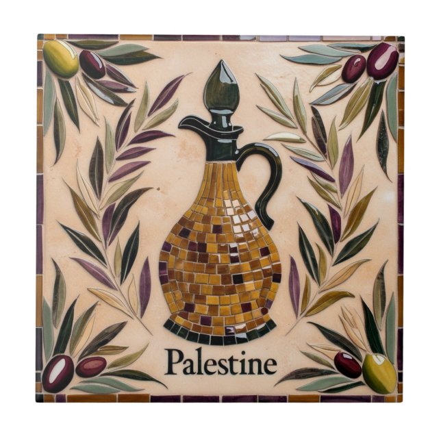 FRI PALESTINA-oliver grenar-mosaikkeramiskt platto Kakelplatta (Framsidan)