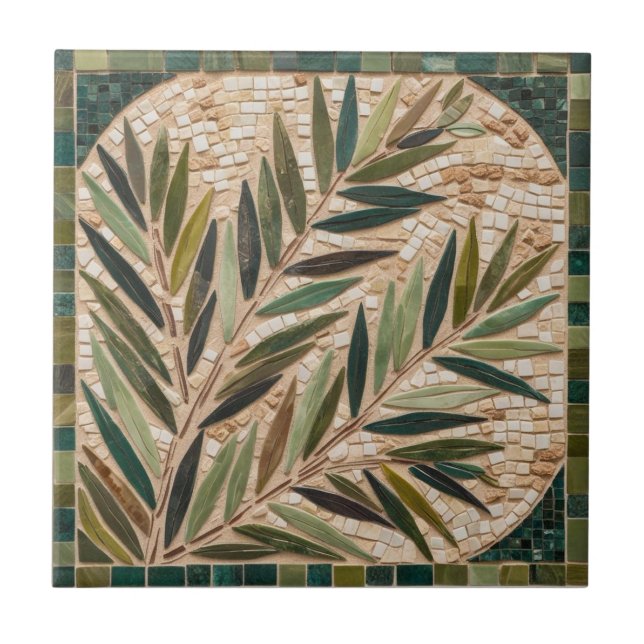 FRI PALESTINA-oliver grenar-mosaikkeramiskt platto Kakelplatta (Framsidan)