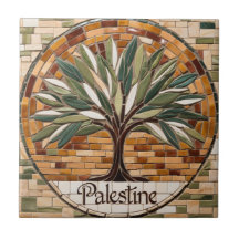 FRI PALESTINA-oliver grenar-mosaikkeramiskt platto