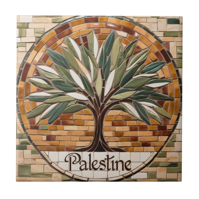 FRI PALESTINA-oliver grenar-mosaikkeramiskt platto Kakelplatta (Framsidan)