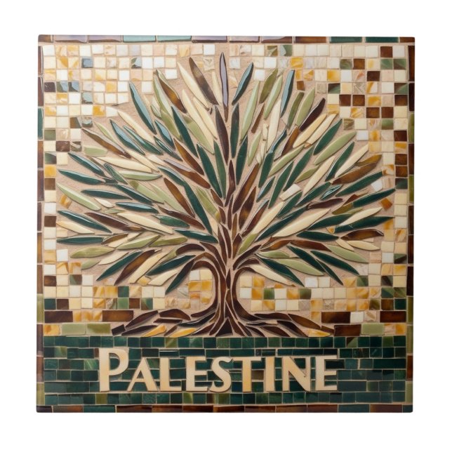 FRI PALESTINA-oliver grenar-mosaikkeramiskt platto Kakelplatta (Framsidan)