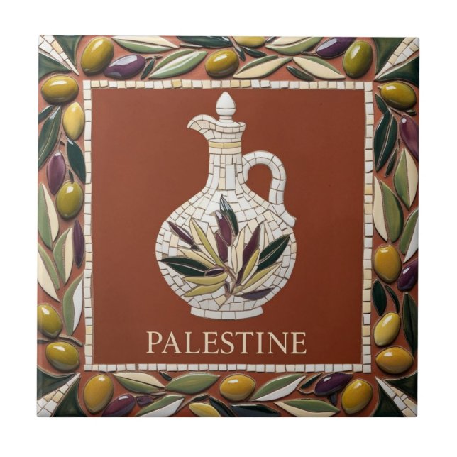 FRI PALESTINA-oliver grenar-mosaikkeramiskt platto Kakelplatta (Framsidan)