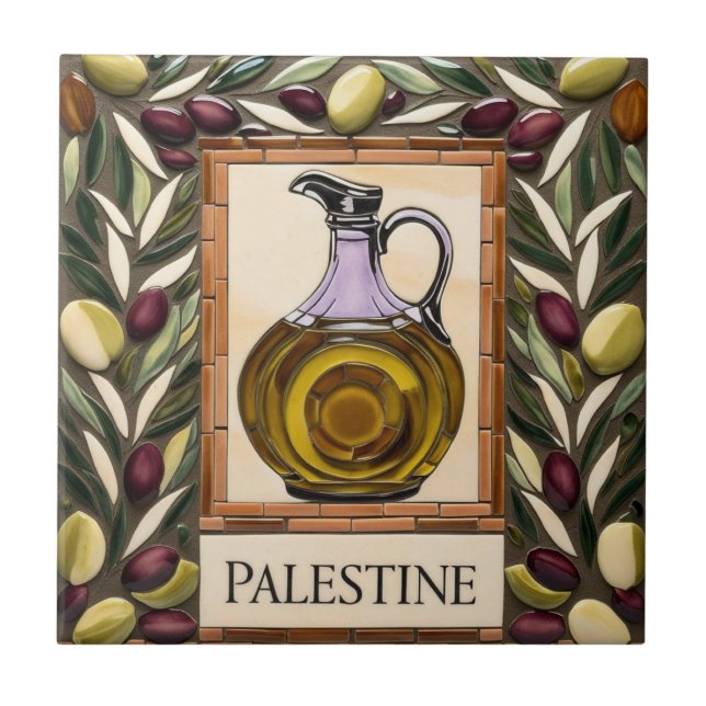FRI PALESTINA-oliver grenar-mosaikkeramiskt platto Kakelplatta (Framsidan)