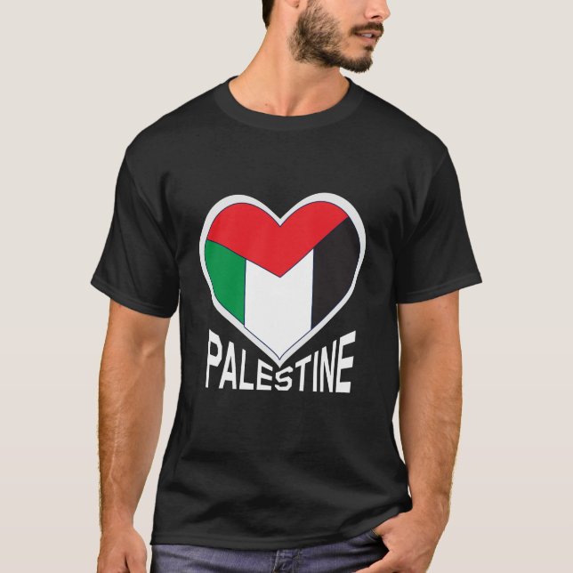 Fri Palestina - Palestinas Flagga i hjärtform T Shirt (Framsida)