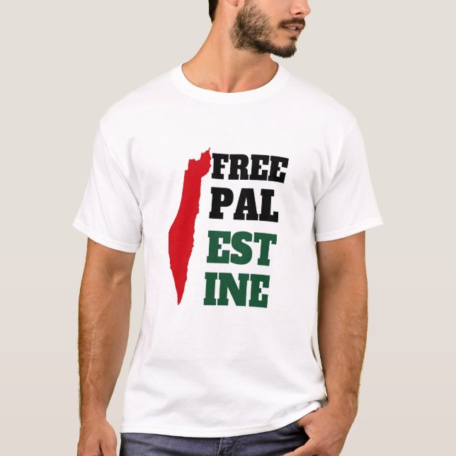 Fri Palestina, rödsvart och grönt,Palestinas karta T Shirt (Framsida)