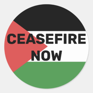 FRI PALESTINE FLAGGA CEASEFIRE NU RED BLACK GRÖNT RUNT KLISTERMÄRKE