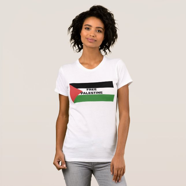 FRI PALESTINE FLAGGA RED BLACK GRÖNT WHITE T SHIRT (Hel framsida)