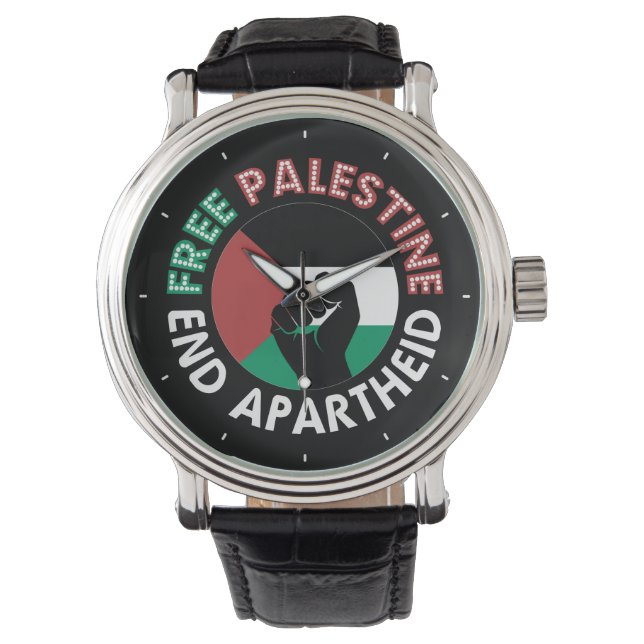 Fri palestinier - slut apartheid Flagga Fist Black Armbandsur (Framsida)