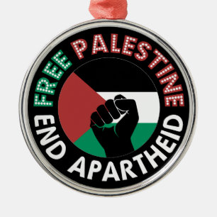 Fri palestinier - slut apartheid Flagga Fist Black Julgransprydnad Metall