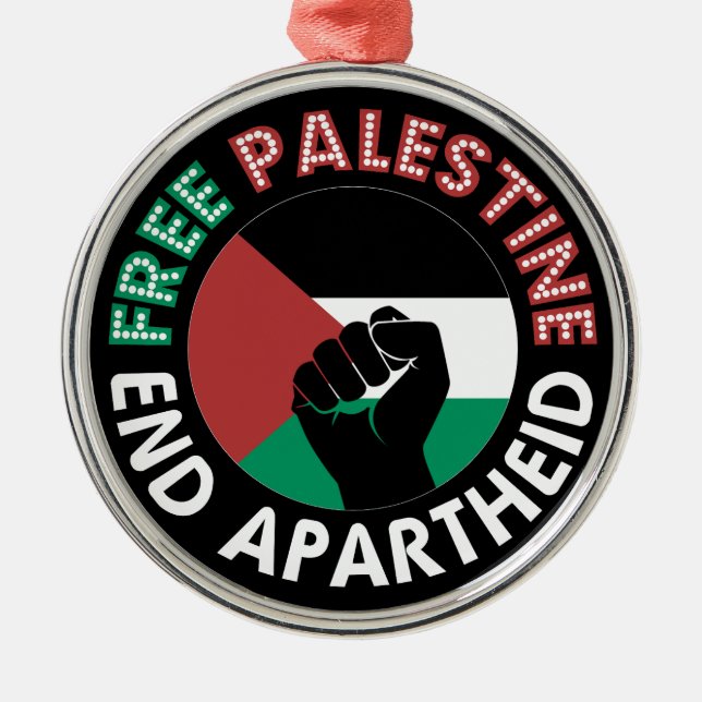 Fri palestinier - slut apartheid Flagga Fist Black Julgransprydnad Metall (Framsidan)