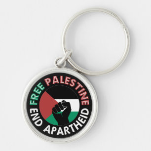 Fri palestinier - slut apartheid Flagga Fist Black Rund Silverfärgad Nyckelring