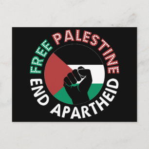 Fri palestinier - slut apartheid Flagga Fist Black Vykort