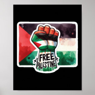 Fri palestinsk Flagga och fist vattenfärgsetikett Poster