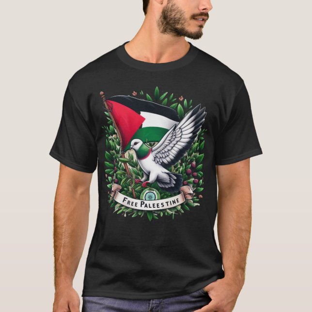 Fri palestinsk Flagga, Pigeon Holding Olive löv T Shirt (Framsida)