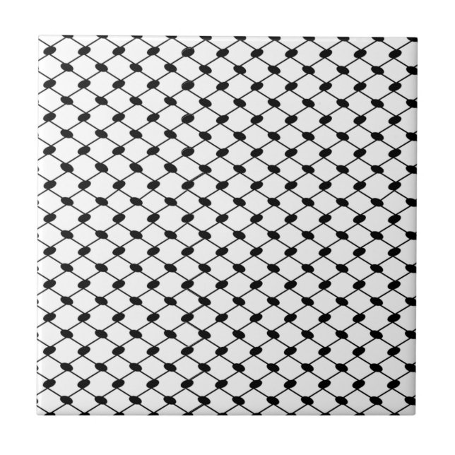 Fri palestinsk Keffiyeh mönster, svart på vitt Kakelplatta (Framsidan)