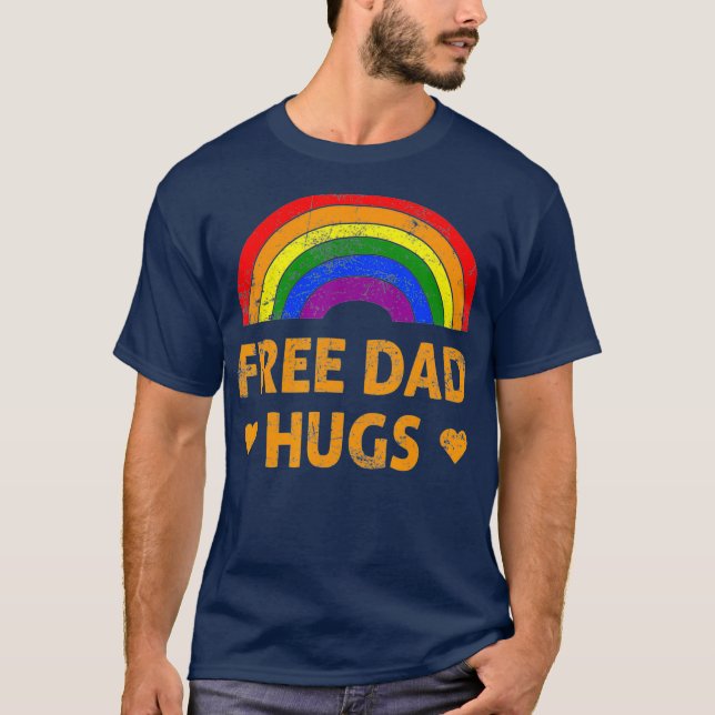 Fri Pappa Hugs HGBTQ Gay-Lesbisk, Pride månad T Shirt (Framsida)