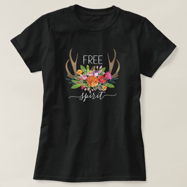 Fri Själ Modern Boho Chic Blommor Horn T Shirt (Design framsida)
