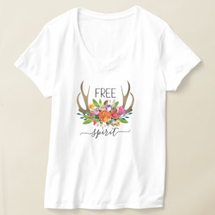 Fri Själ Modern Boho Chic Blommor Horn T Shirt