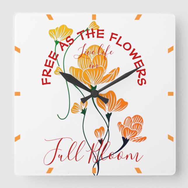 Fri som Flowers Gult Orange Ginkgo Löv Fyrkantig Klocka (Framsida)