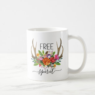 Fri spirit Modern Boho Chic Flowers Antlers Kaffemugg