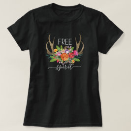 Fri spirit Modern Boho Chic Flowers Antlers T Shirt