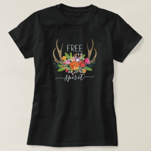 Fri spirit Modern Boho Chic Flowers Antlers T Shirt