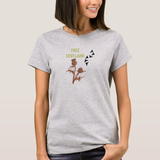 Fri T-tröja för fågel för Skottland TartanThistle Tee (Framsida)