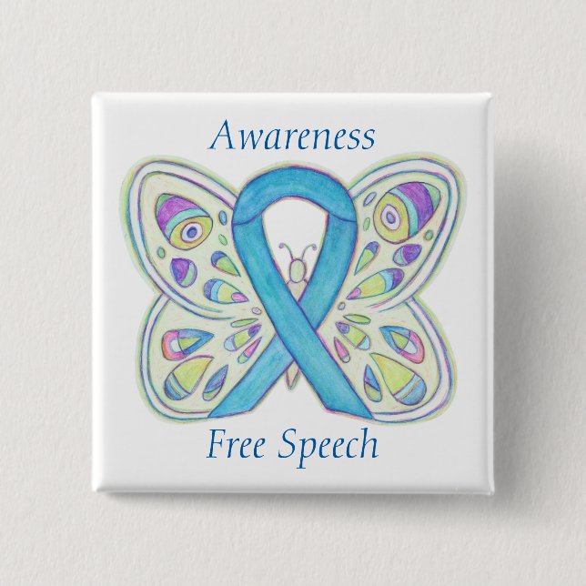 Fri Tal Blue Butterfly Awareness Ribbon Pin Knapp (Framsida)