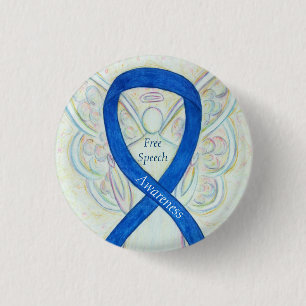 Fri Tal-medvetenhet Angel Ribbon Pin Knapp