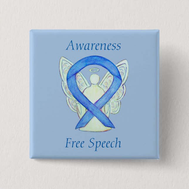 Fri Tal-medvetenhet Angel Ribbon Pin Knapp (Framsida)